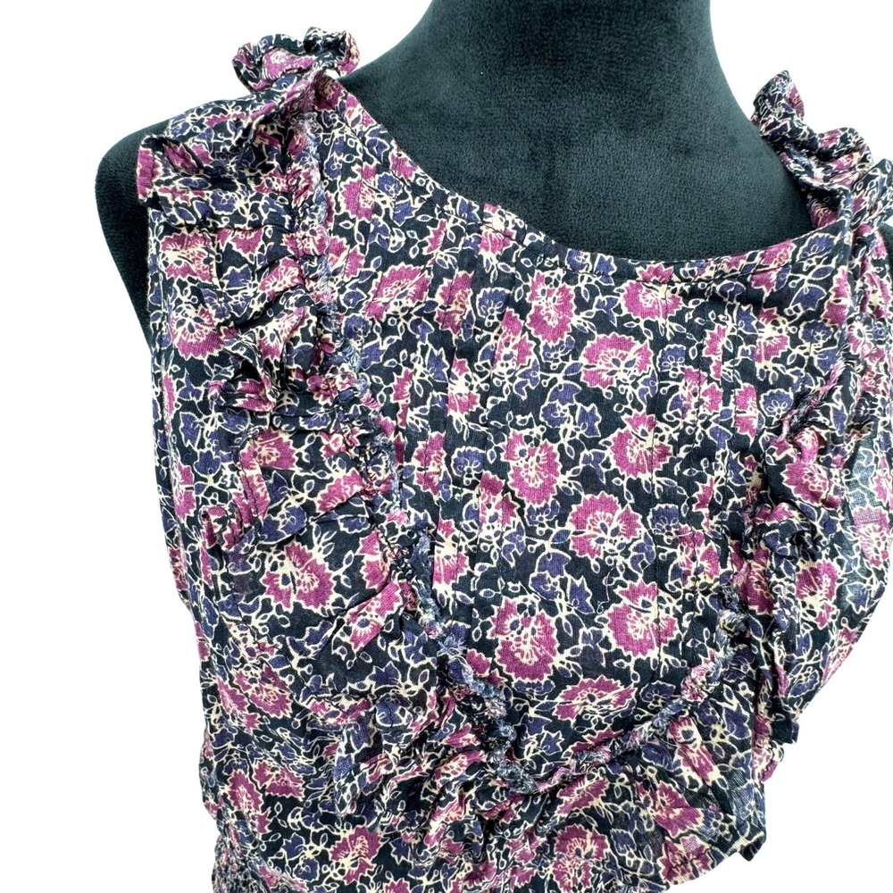 Free People Smocked Floral Boho Mini Dress Small Open Tie Back Ruffle Feminine‎